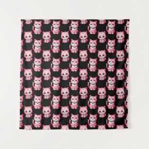 Kawaii Pink Kitty Cats Design Wandteppich