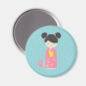 Kawaii Pink Kokeshi Magnet (Vorderseite/Rückseite)