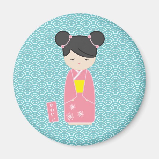 Kawaii Pink Kokeshi Magnet (Vorne)