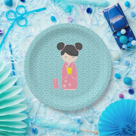 Kawaii Pink Kokeshi Pappteller (Party)