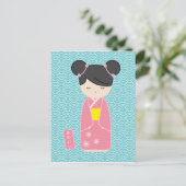 Kawaii Pink Kokeshi Postkarte (Stehend Vorderseite)