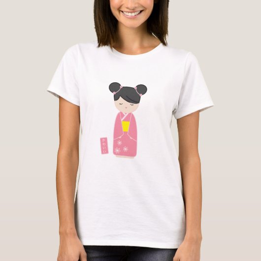 Kawaii Pink Kokeshi T-Shirt (Vorderseite)