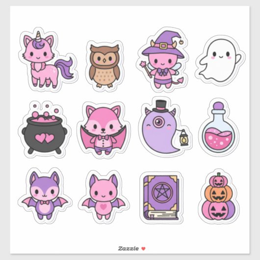 Kawaii Pink & Lila Halloween-Stickerpack Aufkleber (Blatt)