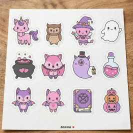 Kawaii Pink & Lila Halloween-Stickerpack Aufkleber
