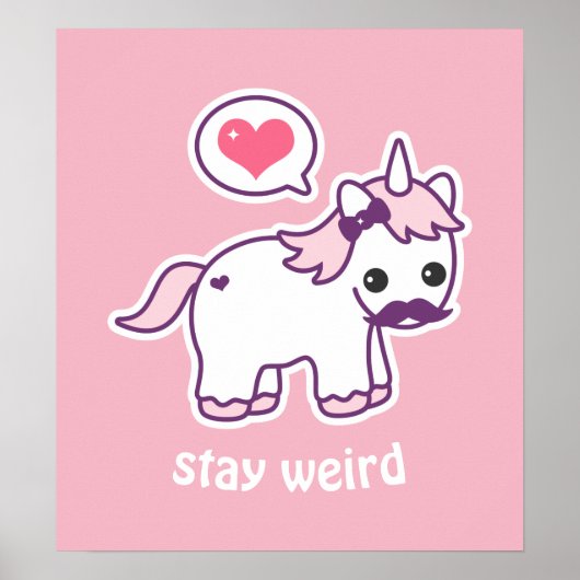 Kawaii Pink Mustache Unicorn Poster (Vorne)