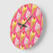 Kawaii pink pattern with strawberry ice cream  große wanduhr (Winkel)