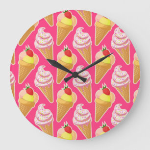 Kawaii pink pattern with strawberry ice cream große wanduhr