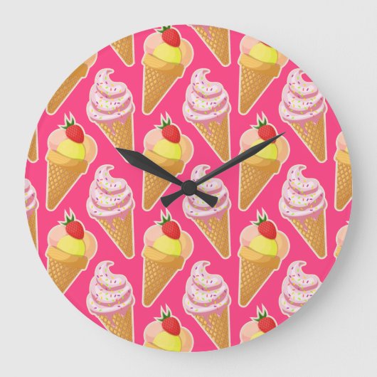 Kawaii pink pattern with strawberry ice cream  große wanduhr (Vorderseite)