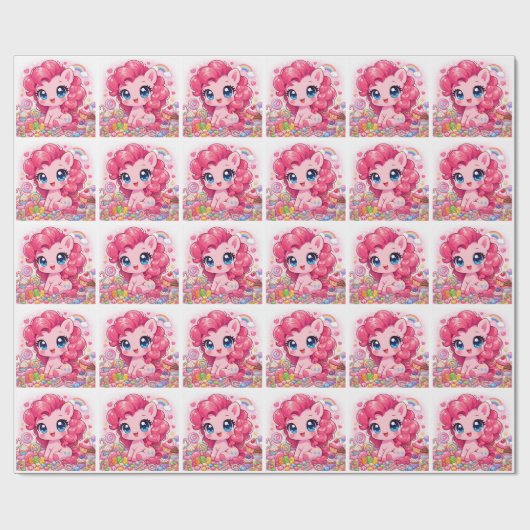 Kawaii Pink Pony Chibi Art Wrapping Paper Geschenkpapier (Flach)