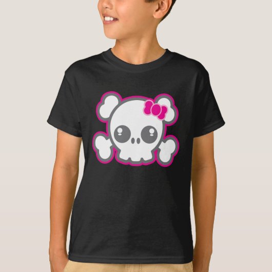 Kawaii Pink Ribbon Skull Bekleidung T-Shirt (Vorderseite)