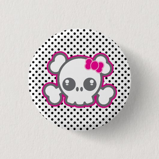 Kawaii Pink Ribbon Skull Button (Vorderseite)