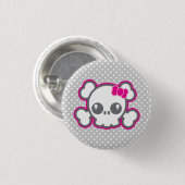 Kawaii Pink Ribbon Skull Button (Vorne & Hinten)
