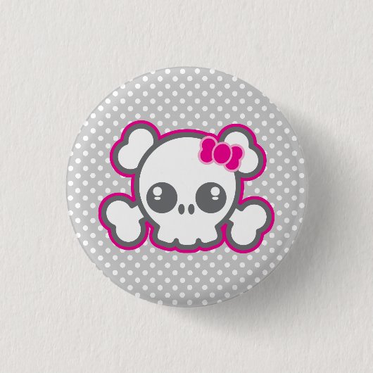 Kawaii Pink Ribbon Skull Button (Vorderseite)