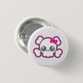 Kawaii Pink Ribbon Skull Button (Vorne & Hinten)
