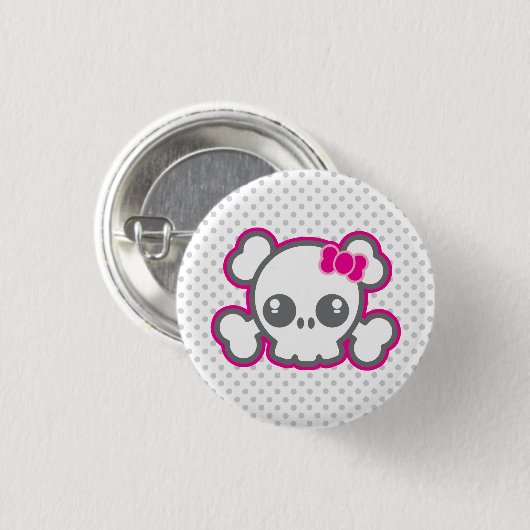 Kawaii Pink Ribbon Skull Button (Vorne & Hinten)