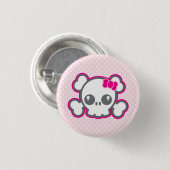 Kawaii Pink Ribbon Skull Button (Vorne & Hinten)
