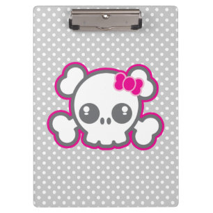 Kawaii Pink Ribbon Skull Clip Board Klemmbrett