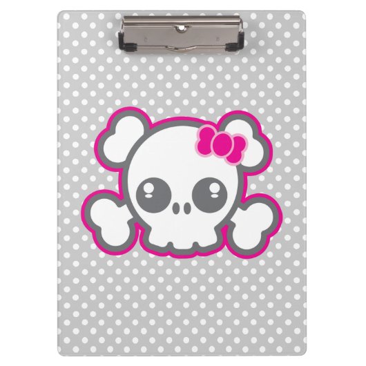 Kawaii Pink Ribbon Skull Clip Board Klemmbrett (Vorderseite)