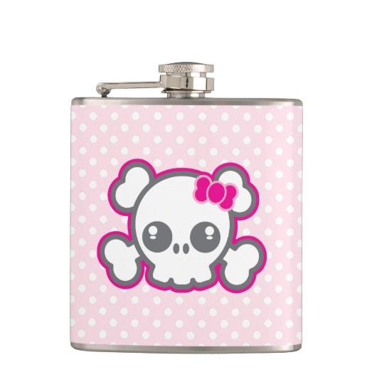 Kawaii Pink Ribbon Skull Flask Flachmann (Vorderseite)