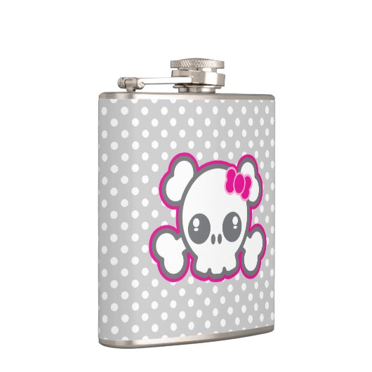 Kawaii Pink Ribbon Skull Flask Flachmann (Rechts)