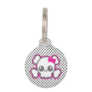 Kawaii Pink Ribbon Skull Hund Tag Tiernamensmarke