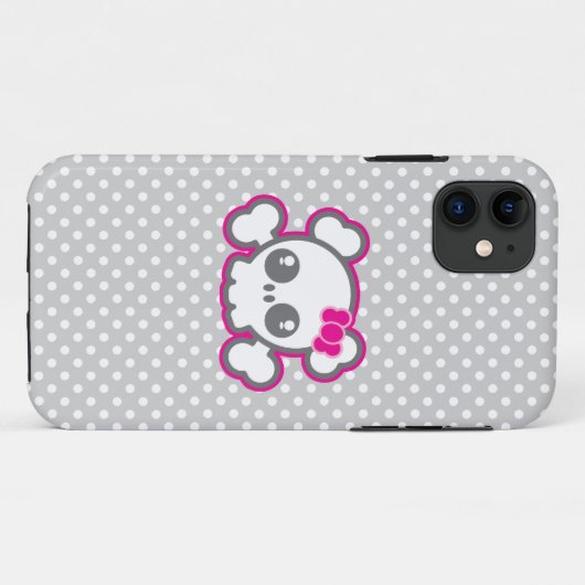 Kawaii Pink Ribbon Skull iPhone Case (Rückseite (Horizontal))