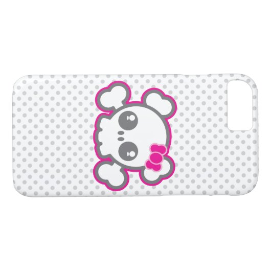 Kawaii Pink Ribbon Skull iPhone Case (Rückseite (Horizontal))