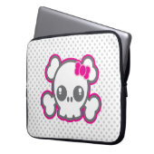 Kawaii Pink Ribbon Skull Laptop Sleeve (Vorderseite Links)