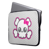 Kawaii Pink Ribbon Skull Laptop Sleeve (Vorderseite Links)