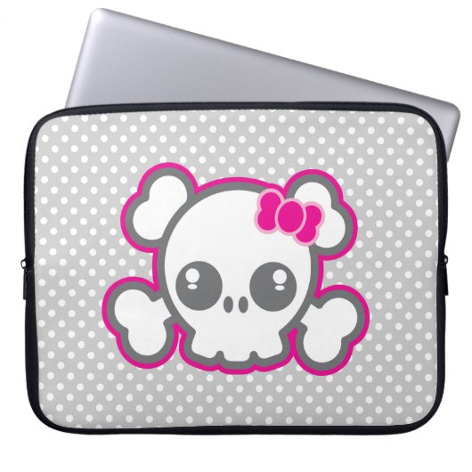 Kawaii Pink Ribbon Skull Laptop Sleeve (Vorderseite)