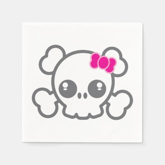 Kawaii Pink Ribbon Skull Napkins Serviette (Vorderseite)