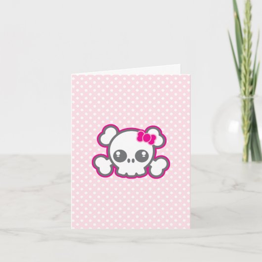 Kawaii Pink Ribbon Skull Note Card Karte (Vorderseite)