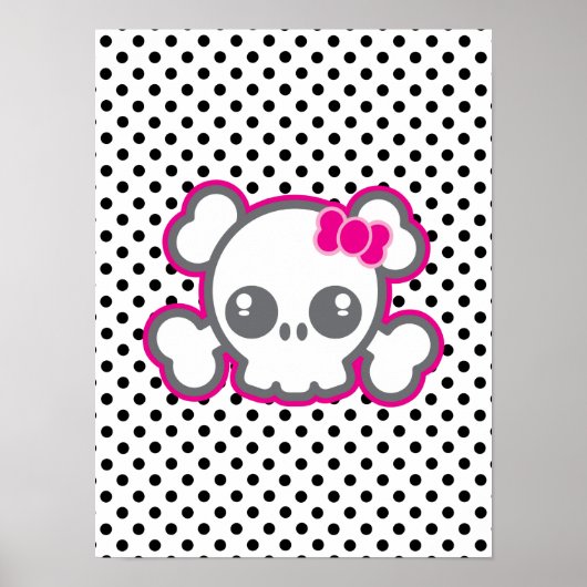 Kawaii Pink Ribbon Skull Poster drucken (Vorne)