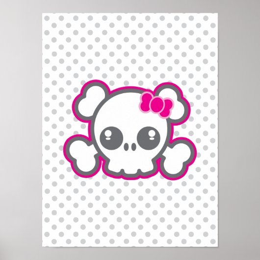 Kawaii Pink Ribbon Skull Poster drucken (Vorne)
