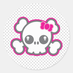 Kawaii Pink Ribbon Skull Stickers