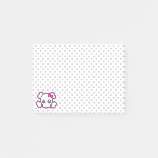 Kawaii Pink Ribbon Skull Sticky Note Cards Post-it Klebezettel (Vorderseite)