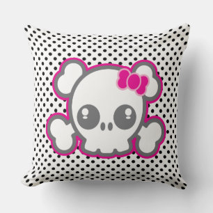 Kawaii Pink Ribbon Skull Throw Kissen