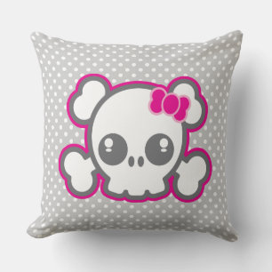 Kawaii Pink Ribbon Skull Throw Kissen