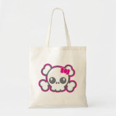 Kawaii Pink Ribbon Skull Tote Bag Tragetasche (Vorne)