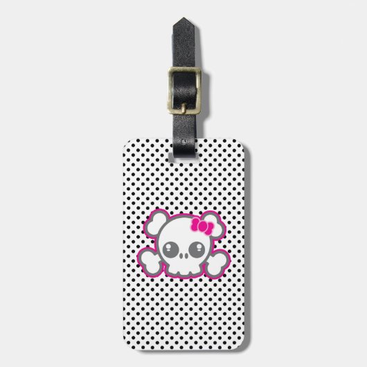Kawaii Pink Ribbon Skull Travel Gepäckanhänger (Vorderseite vertikal)