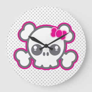 Kawaii Pink Ribbon Skull Wall Clock Große Wanduhr