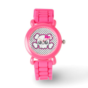 Kawaii Pink Ribbon Skull Watch Armbanduhr