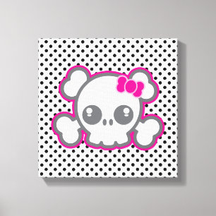 Kawaii Pink Ribbon Skull Wrapped Canvas Leinwanddruck