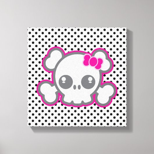 Kawaii Pink Ribbon Skull Wrapped Canvas Leinwanddruck (Vorderseite)