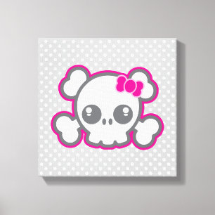 Kawaii Pink Ribbon Skull Wrapped Canvas Leinwanddruck