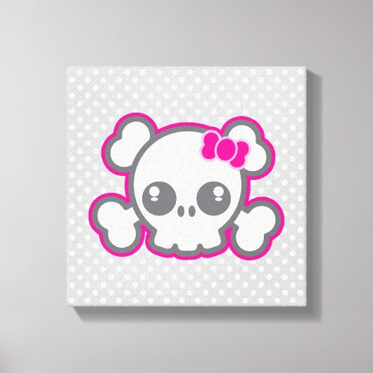 Kawaii Pink Ribbon Skull Wrapped Canvas Leinwanddruck (Vorderseite)