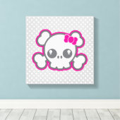Kawaii Pink Ribbon Skull Wrapped Canvas Leinwanddruck (Insitu (Holzboden))