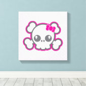 Kawaii Pink Ribbon Skull Wrapped Canvas Leinwanddruck (Insitu (Holzboden))