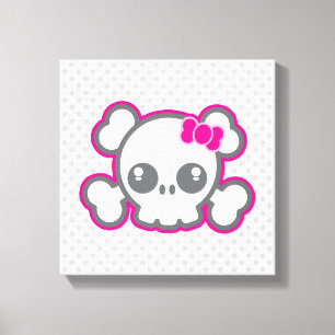 Kawaii Pink Ribbon Skull Wrapped Canvas Leinwanddruck