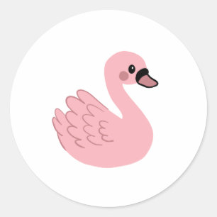Kawaii Pink Swan - Niedlicher Cartoon Tierdesign Runder Aufkleber